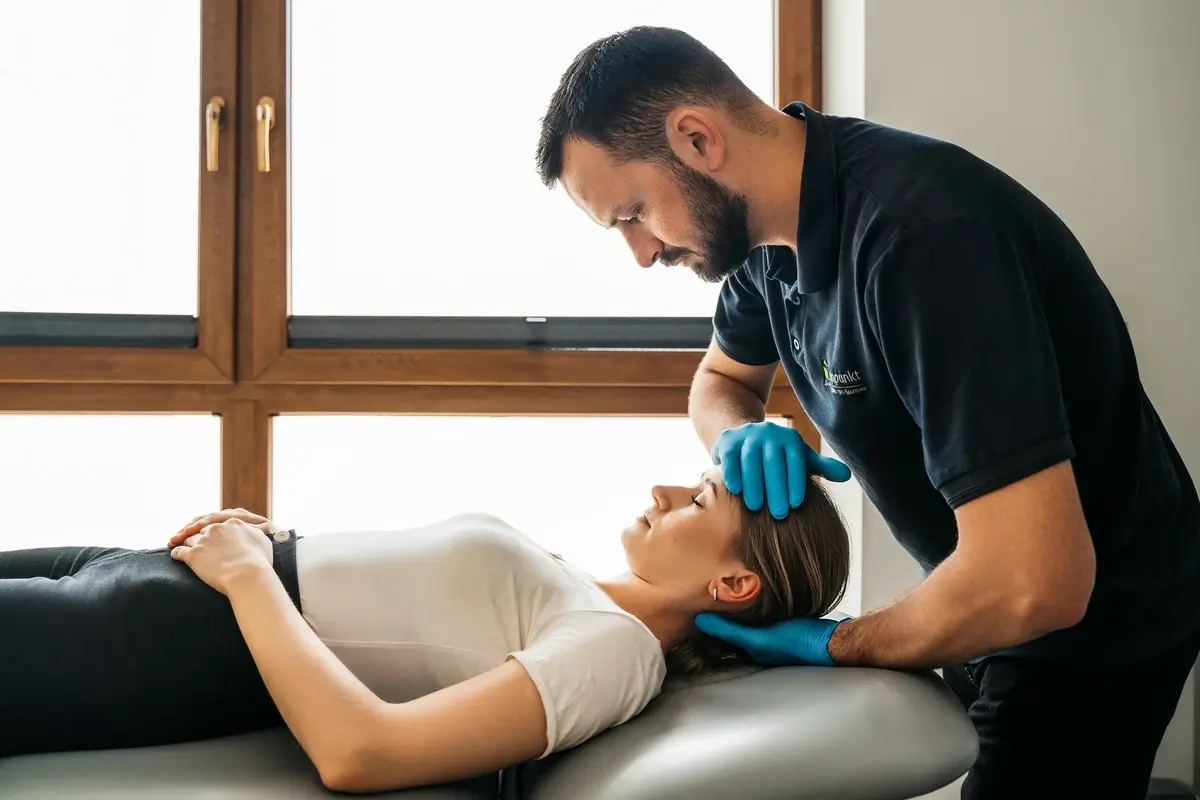 zdjęcie fizjoterapety Jarosław Maklakowski w trakcie zabiegu